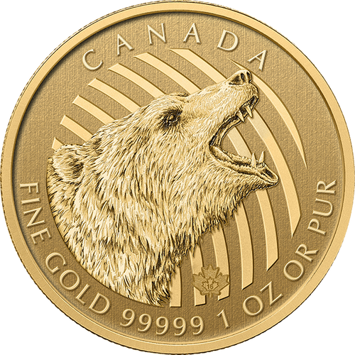 Canadian Gold Maple Leaf 1 Oz. Gold Rcm Grizzly Bear