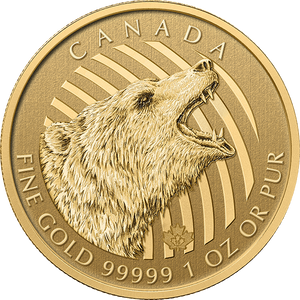 Canadian Gold Maple Leaf 1 Oz. Gold Rcm Grizzly Bear